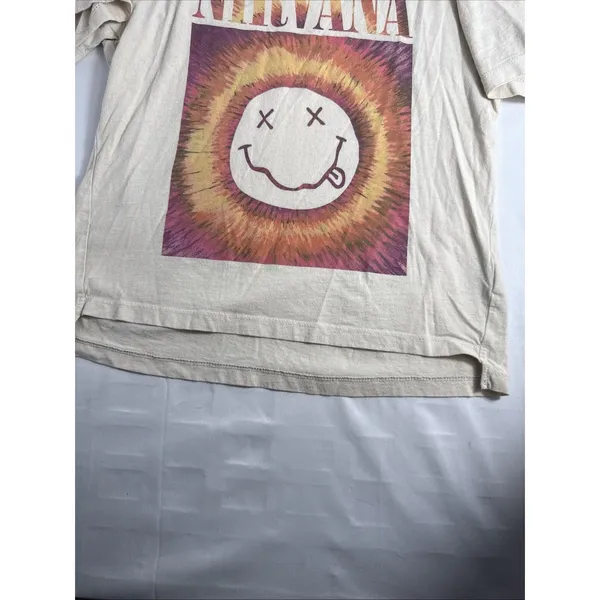 Old Navy Nirvana T Shirt Women's L 10/12 Beige Graphic Print Band Collectible - Image 3