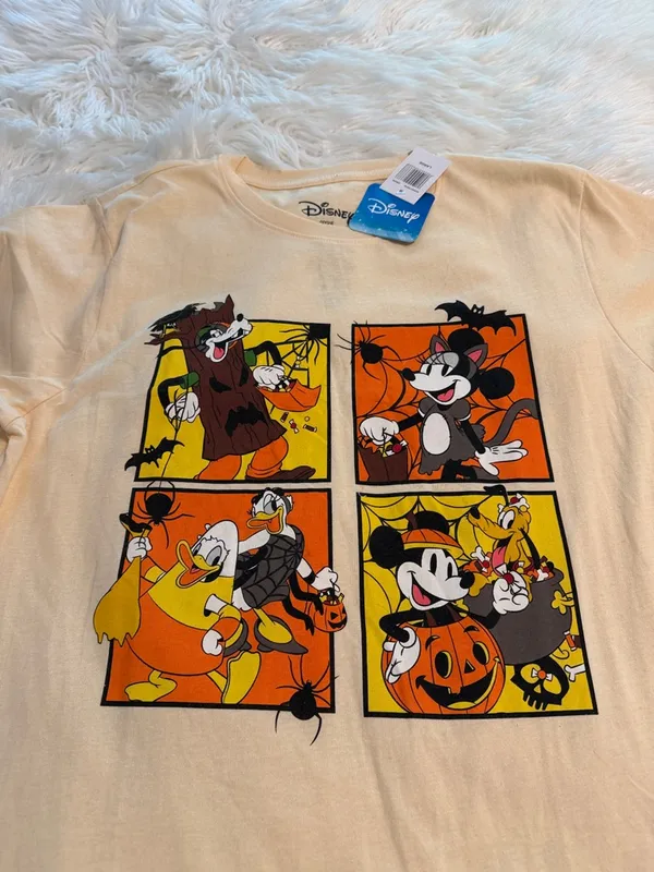 Disney Women Halloween Graphic Tee - Cream with Orange & Black Art size L new - Image 6