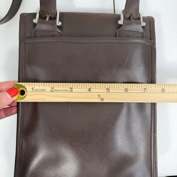 Vintage 70s Crossbody Bag Leather Brown Basic‎ Flap Purse Handbag Pocketbook - Image 13