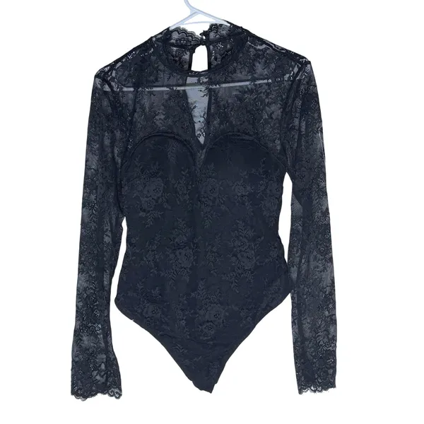 NWT Popilush Lace Shapewear Bodysuit Long‎ Sleeve Built-In Bra Open Back Large - Image 4