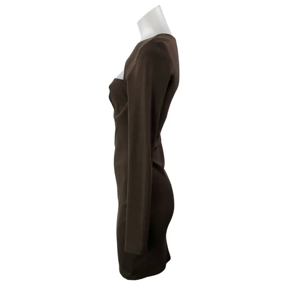 Princess Polly Brown Long Sleeve Ribbed Knit Square Neck Mini Bodycon Dress 6 - Image 2