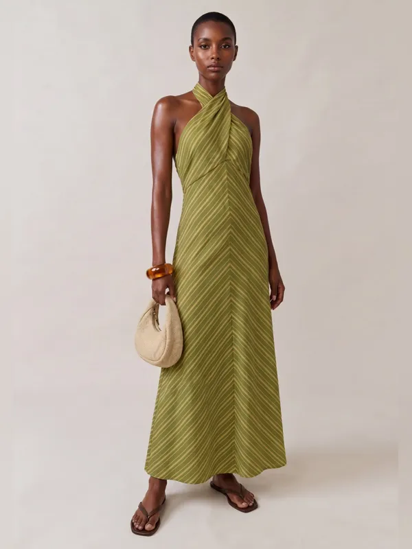 NWT Few Moda Noelle Cotton Dress size Small S Citrus Stripe Green maxi o.p.t - Image 2
