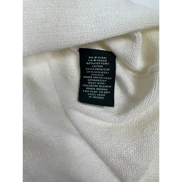Lauren‎ Ralph Lauren White Linen Blend Handkerchief Hem Scoop Neck Top Size L - Image 10