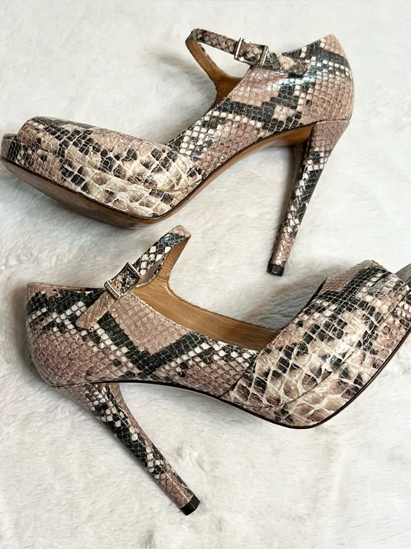 Coach Snake Print Peep Toe Mary Jane High Heels Size 6 Shawna Python Animal - Image 7