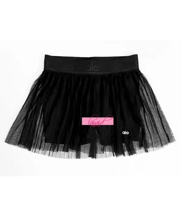 Alo Mesh Flirty Tennis Skirt Black Sheer Transparent See-Through A-Line Skort L - Image 10