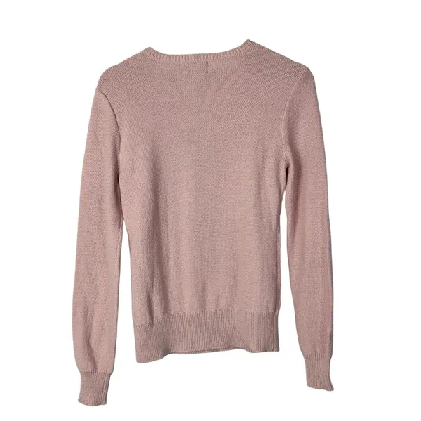 Chaps Light Pink Shimmer Metallic V-Neck‎ Cable Knit Sweater S - Image 2
