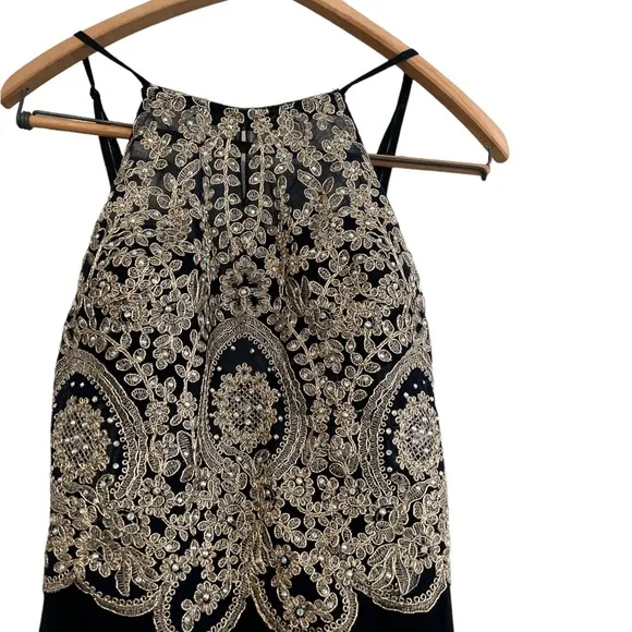 Blondie Nites Dress Juniors 11‎ Medium Black V-Neck Embellished Maxi Formal - Image 7