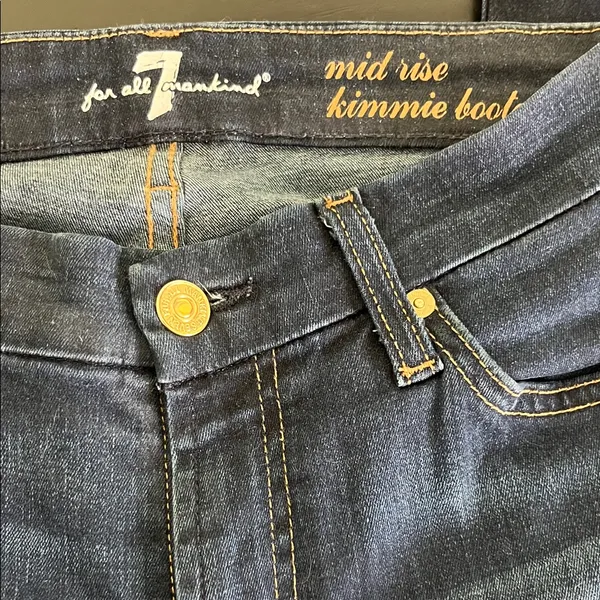 7 For All Mankind Dark Indigo Mid Rise Kimmie Boot Jeans - Image 3