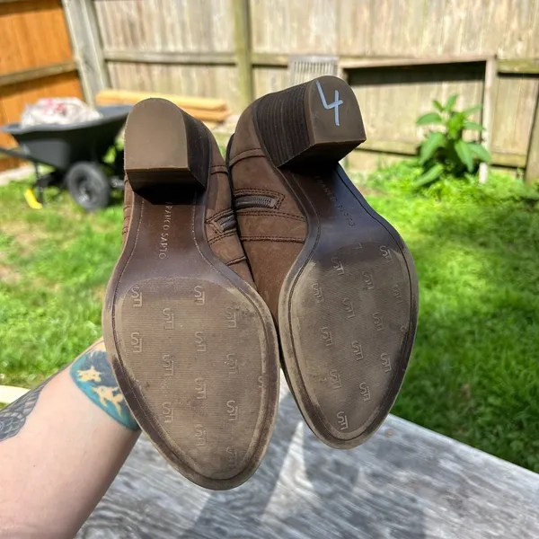 [Franco Sarto] Brown Leather‎ Side Zip Heeled Ankle Boots size 7.5 - Image 5