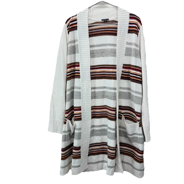 Torrid Ivory Colorful Stripes Shawl Knit Open Front Cardigan‎ Sweater Size 2X - Image 5