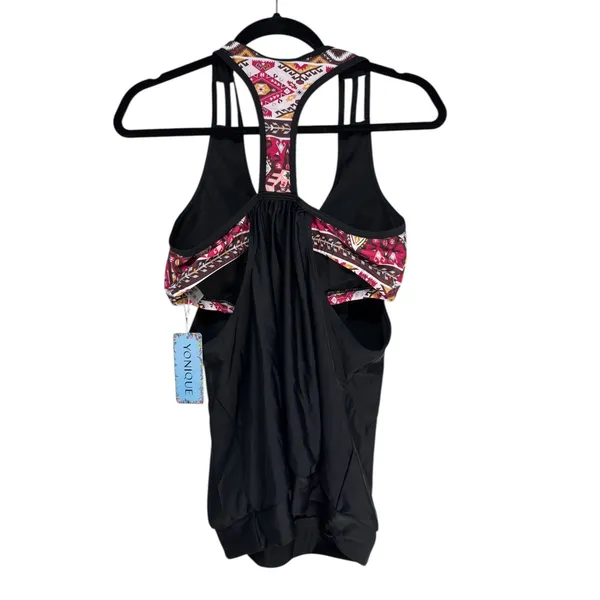 YONIQUE Black Tribal Print Tankini Swimsuit Shorts Set‎ Women's Size L - Image 11