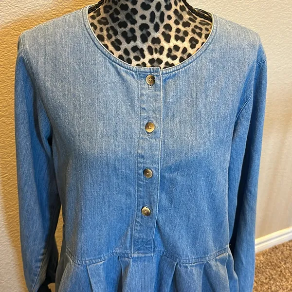 Women’s Vintage Lands' End long-sleeve denim maxi prairie dress - Image 2