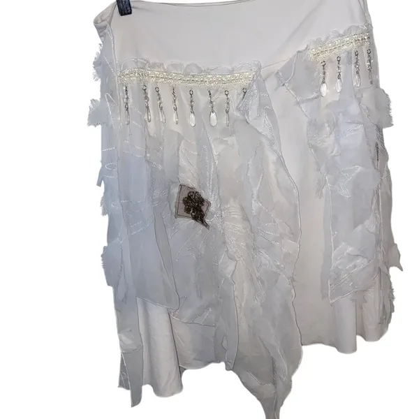 Banana USA Asymmetrical White Sheer Beaded Sequin floral Skirt Boho Fairy core - Image 11
