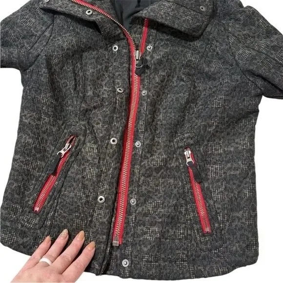 We The Free Moto Jacket‎ Leopard Print Red Trim Pockets Full Zip Size 2 - Image 10