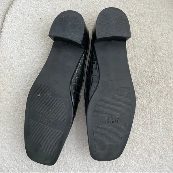 Stuart Weitzman Black Crocodile Patent Leather Block Heel Mules Shoes 8 Narrow - Image 8