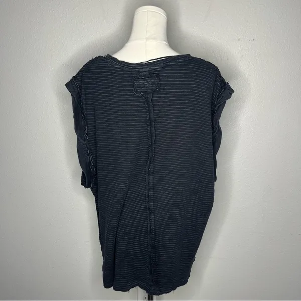 Free People We The Free Black Striped Cap Sleeve Oversized Boxy Our Time Tee Shirt - Image 3