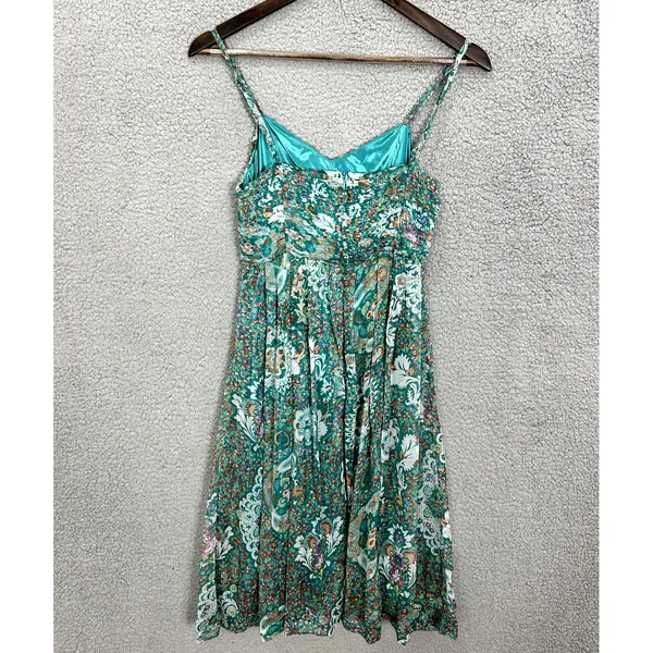 Floral Print Dress Green Sleeveless Sundress Summer Casual Party‎ - Image 2