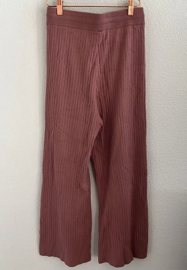 Victoria's Secret Pink Ribbed Crop Wide Leg Lounge Cozy Pants Pink Mauve XS - Image 2