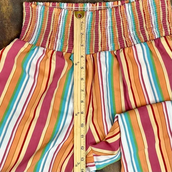 Women’s Multicolor Striped Smocked Waist Wide Leg Pants Medium - Image 3