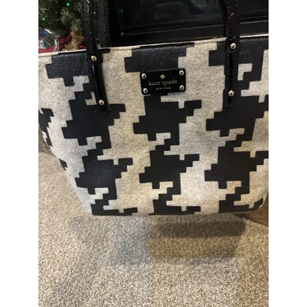Kate Spade Telltale Twinkle‎ Tote Set Black Sparkle Cream Wool Houndstooth - Image 2