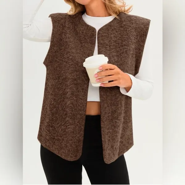NEW Brown Lightweight Sleeveless Open Front Fall Warm Winter Vest S - Image 2