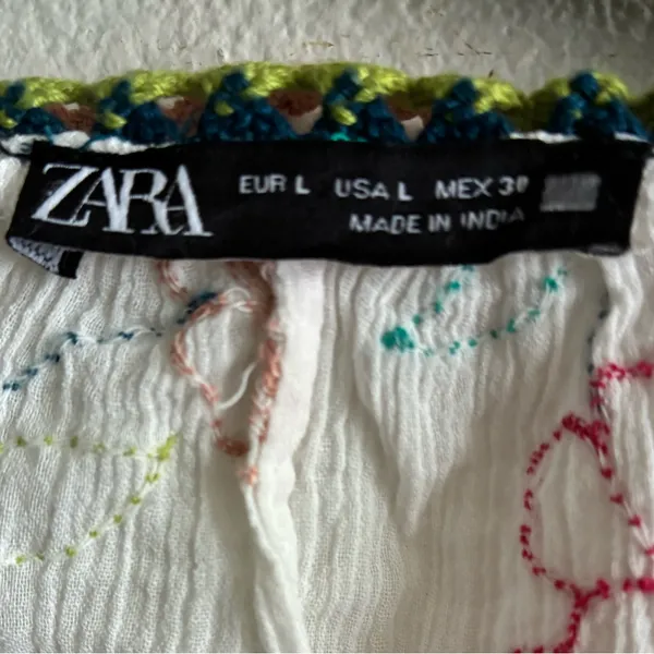 Zara Embroidered Tassel Tie Ivory Peasant Blouse L - Image 15