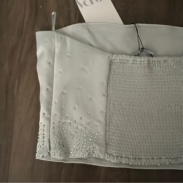 Zara SALE ‼️ NWT RHINESTONE SATIN EFFECT STRAPLESS TOP - Image 11