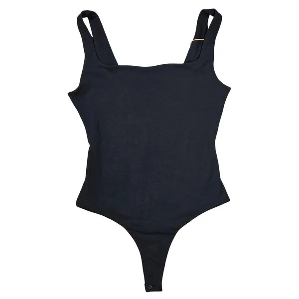 Quince Black Square Neck Thong‎ Bodysuit Sleeveless Tank Top New NWT - Image 2