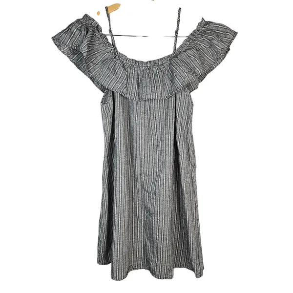 Umgee USA Gray White Striped Cold Shoulder Ruffle Mini Dress G0203 Medium - Image 2