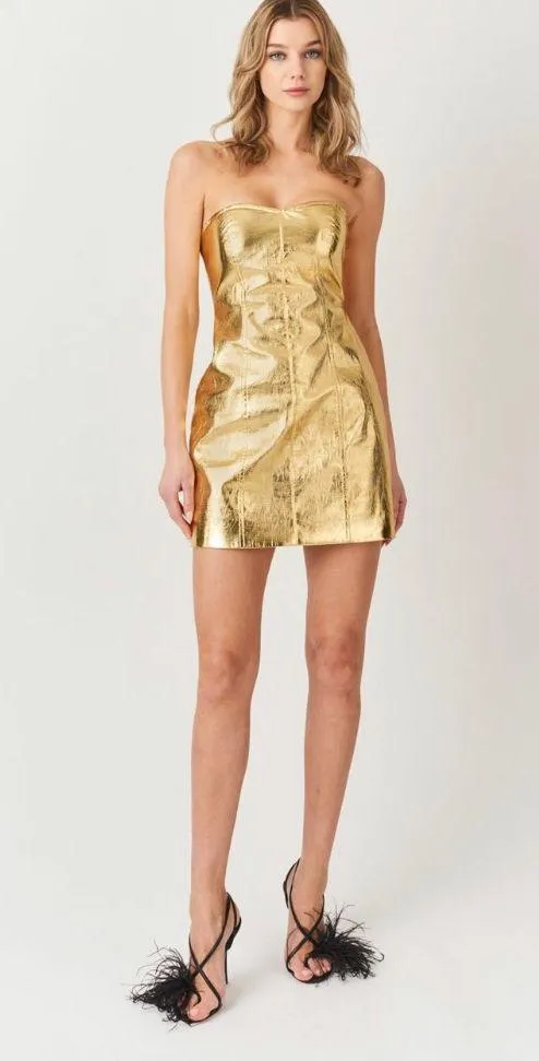 Revolve NWT AmyLyn Johanna Gold Metallic Bandeau Mini Dress - Image 11