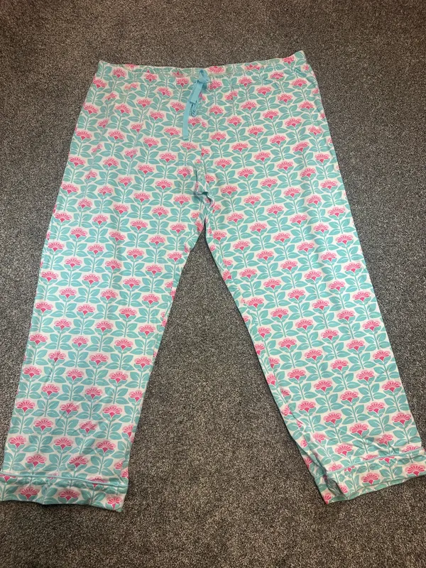 PajamaGram Floral Cotton Pajama Set Aqua Pink Women’s XL - Image 10