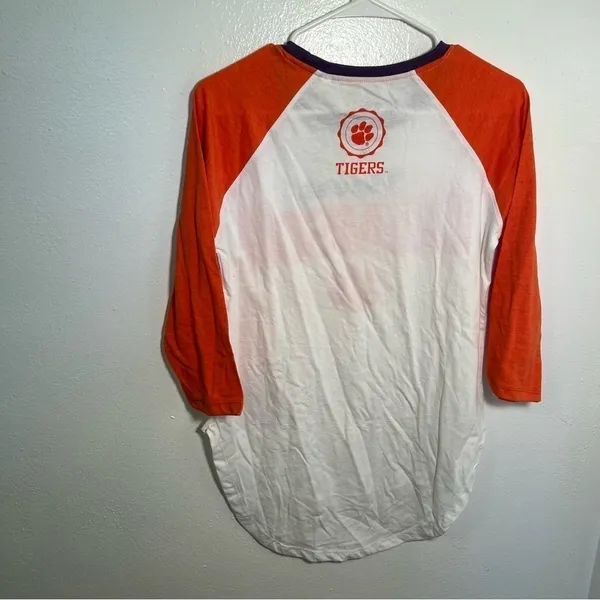 Three Ships Women's Size Medium Quinn Shirt Raglan Sleeve Clemson Tigers White - Image 9