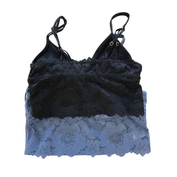Aerie Ribbed Lace Back Bralette Women Small Blue Black Coquette V-Neck Cami 2pk - Image 3
