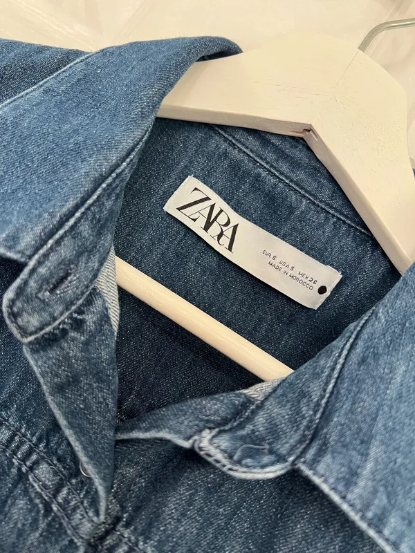 Zara Cropped Denim Shacket Utility Western Minimalist Y2K Button Up Blue Size XS - Image 5