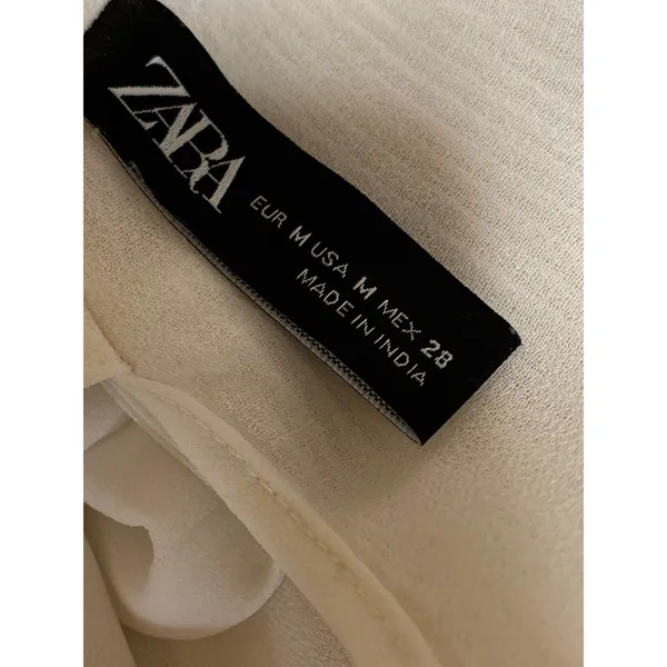 Zara Women's White Sleeveless Tie Plisse V Neck Peplum Tank Blouse Top Size M - Image 4