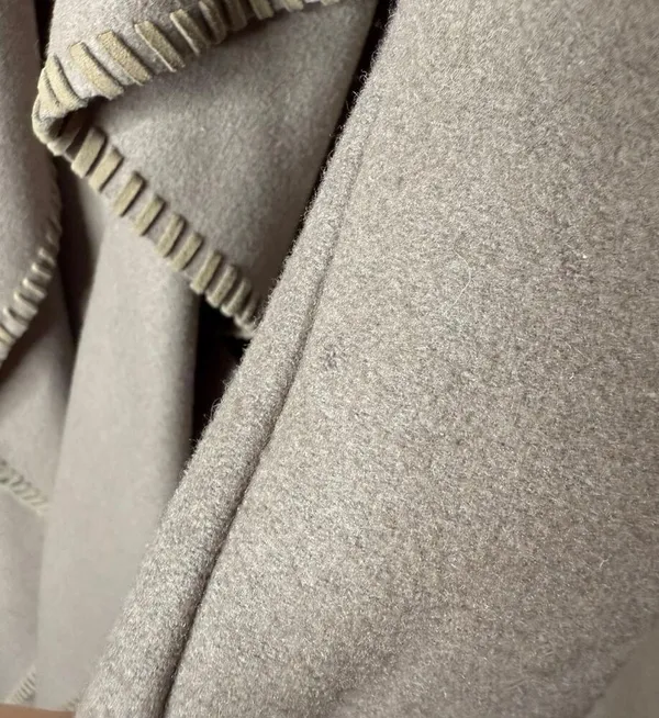 AllSaints Paxx Italian Wool Wrap Waterfall Trench Coat Dune Small Winter Jacket - Image 11