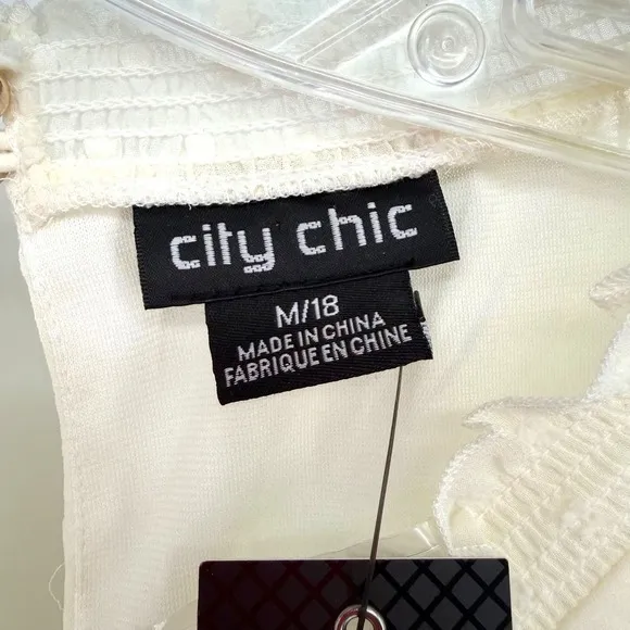 City Chic Dobby Long Sleeve Tiered Mini‎ Dress Womens 18 Ivory Cottage Romantic - Image 5