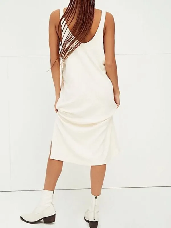Free People Beach Scoop Neck‎ Ribbed Cream Be Happy Pinafore Dress Small - Image 4
