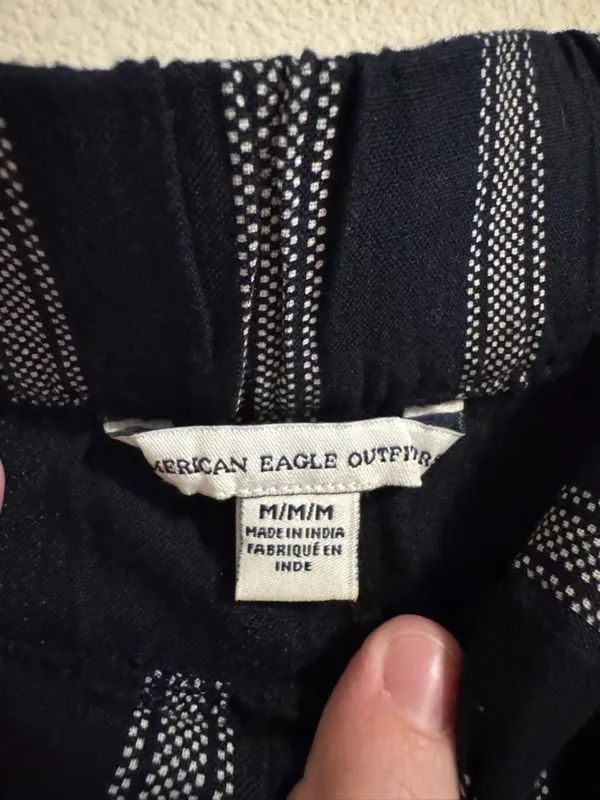 aerie Black with White Pinstripe Elastic-Waist Pants - Image 2