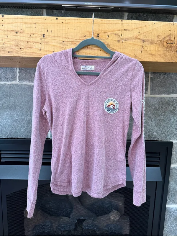 Hollister Y2K Pink Hooded Long Sleeve Shirt Embroidered Size Small - Image 4
