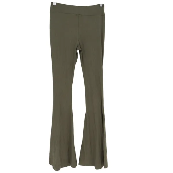 Rue21 Olive Green Ribbed Flare Pants Crossover Waist Bell Bottoms Small - Image 3