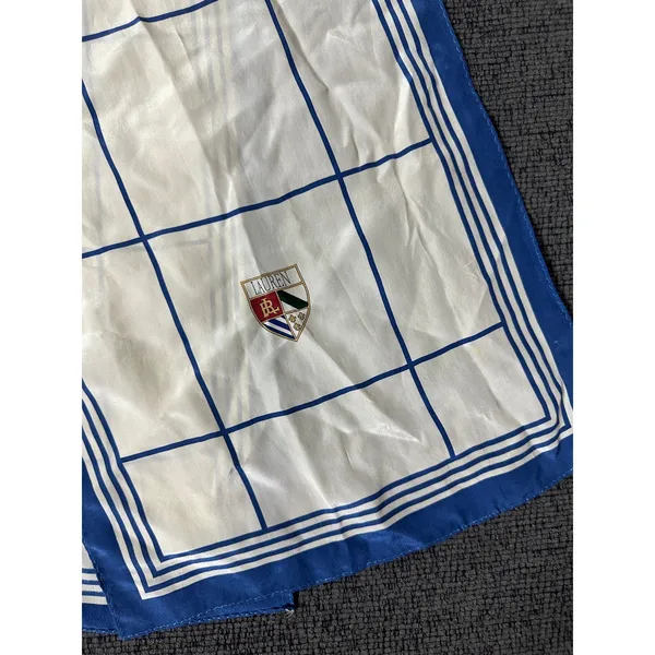 Vintage Lauren Ralph Lauren Scarf Ivory Blue Windowpane Crest Rectangular Preppy - Image 2