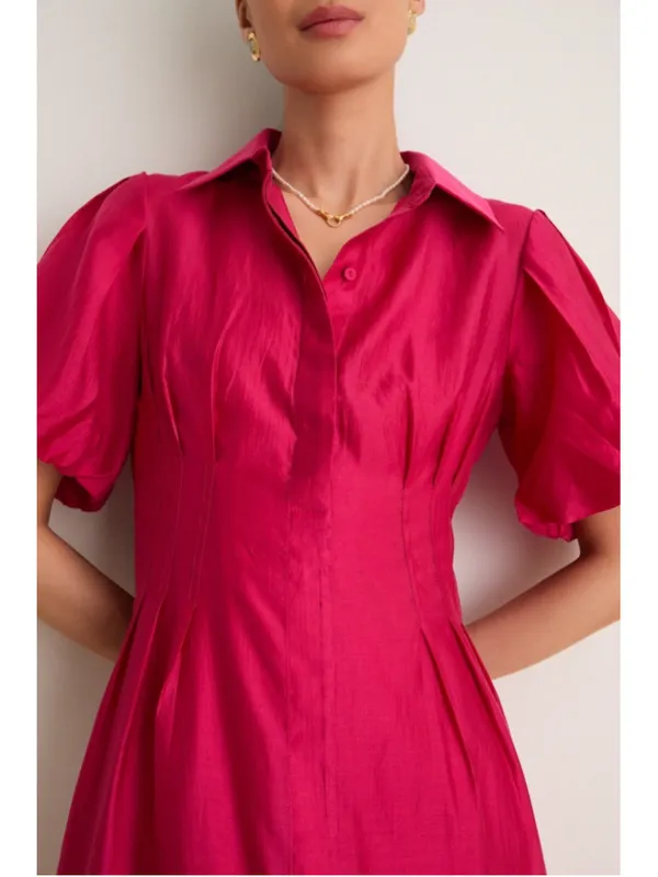 Tuckernuck Raspberry Organza Delaney Dress M Puff Sleeves Collar Wedding Guest - Image 4