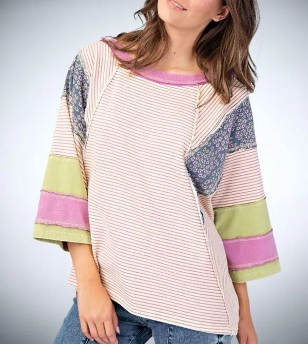 Size S (Oversized) Easel Los Angeles Mineral Washed Stripe Mix & Match Terry Kni - Image 2