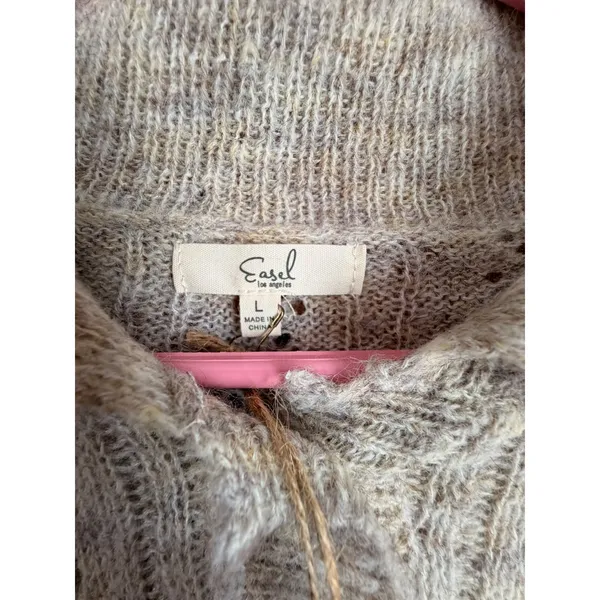 NWT Easel Los Angeles Pointelle Knit Polo Sweater Oatmeal Beige Wool Blend Large - Image 3