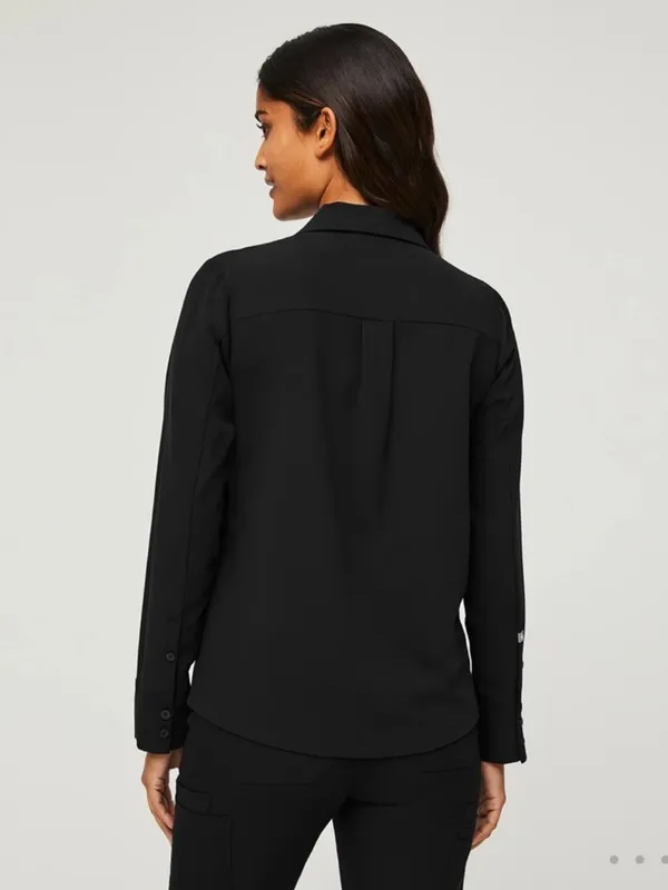 NWT Figs Nala Long Sleeve Polo Top Black Women’s Size Medium - Image 2
