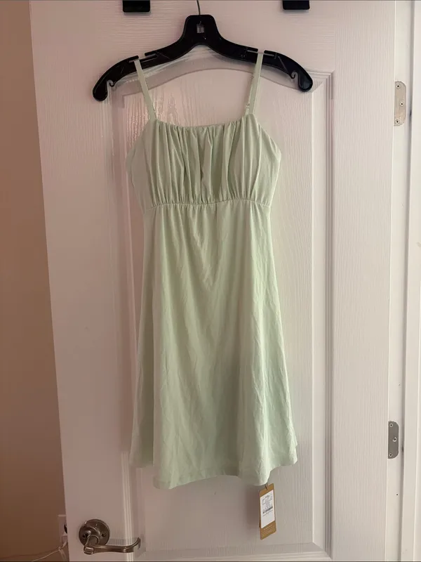 OGL Eco-SkinKiss Matte Smooth Square Neck Ruched Spaghetti Mini Bra Dress NWT - Image 2
