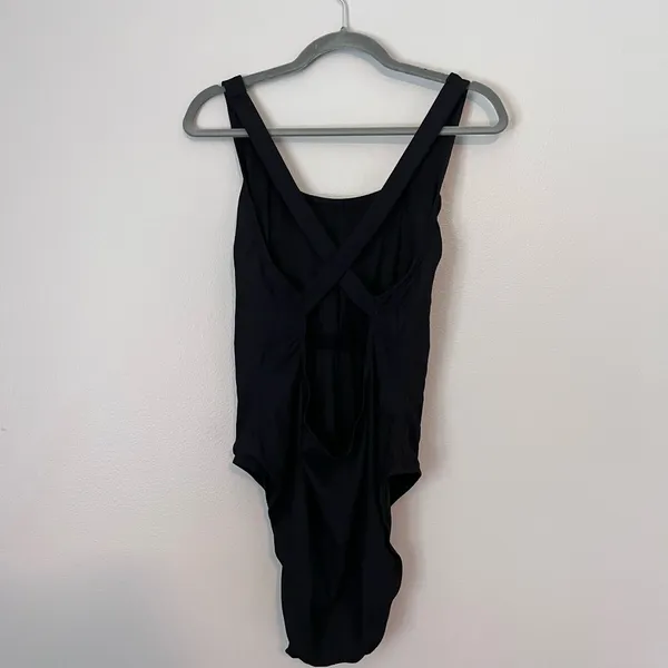 Andie The Ribbed Tulum Scoop Neck One Piece Cross Back Swimsuit Black XXL - Image 6