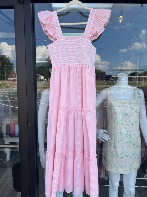 Smocked Ruffle Strap Tiered Midi Dress Medium - Image 16