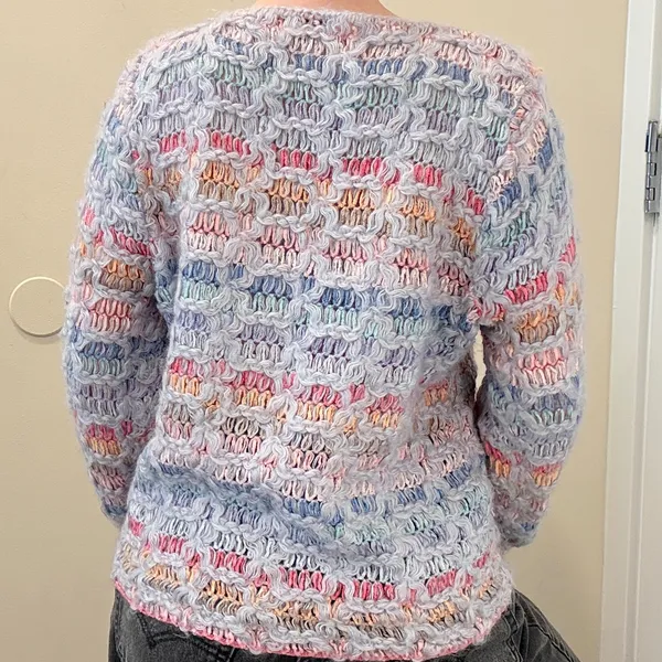 VTG 80s Bonnie and Bill Pastel Rainbow Textured‎ Open Knit Sweater Granny Small - Image 2